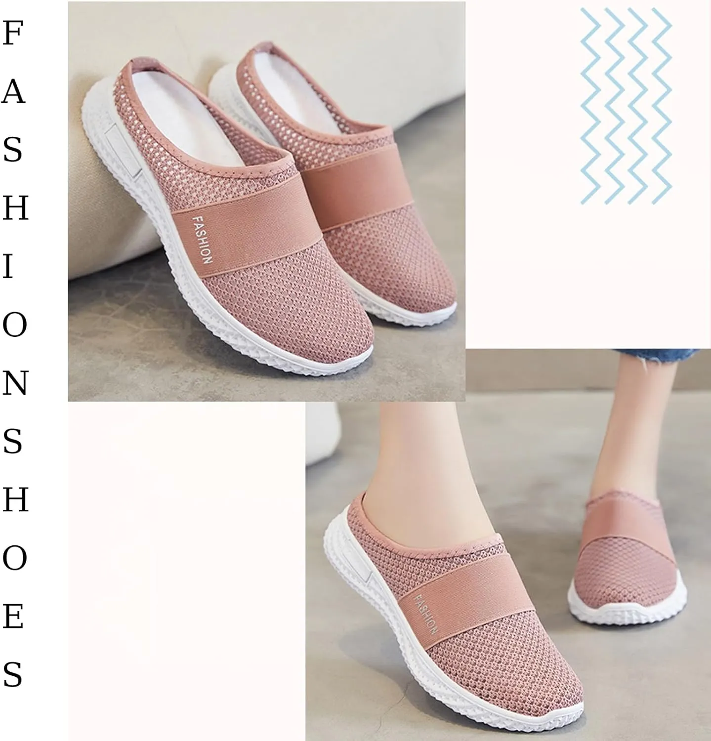 Women's Knitted Mesh Flat Mules,Fashion Backless Breathable Mesh Fabric Non-Slip Soft Soles Comfort Slip-on Outdoor Walking Sneakers Slippers