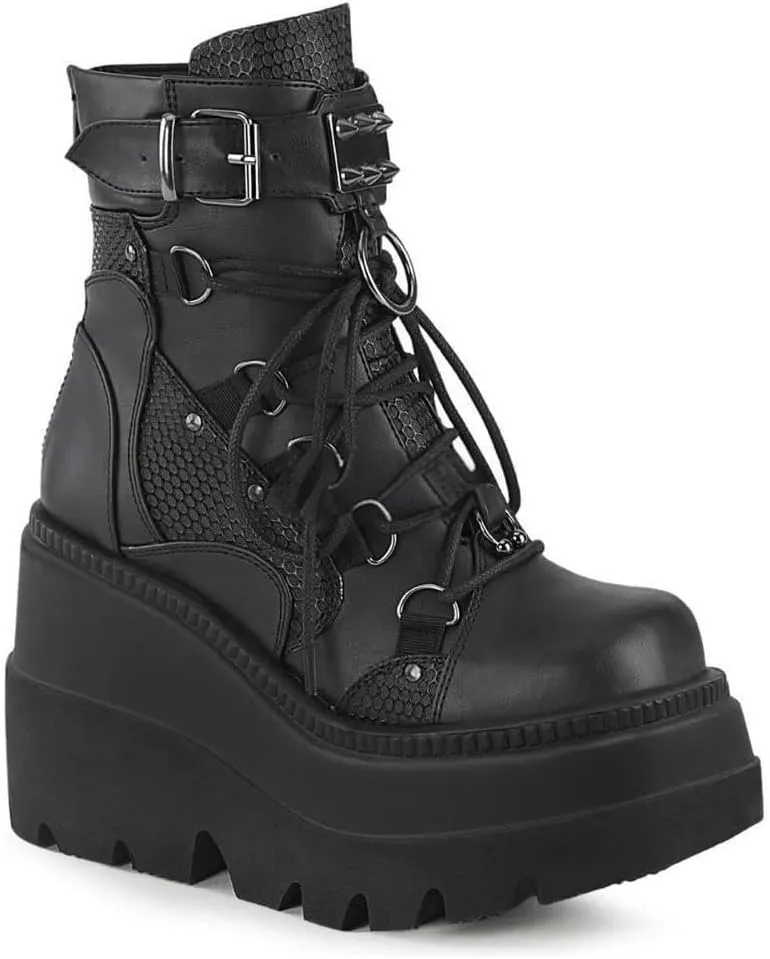 Women's Lace up Platform Goth Boots, Punk Wedge High Heel Combat Boots Booties, Gothic Ankle Boots Shoes