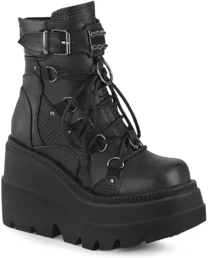 Women's Lace up Platform Goth Boots, Punk Wedge High Heel Combat Boots Booties, Gothic Ankle Boots Shoes