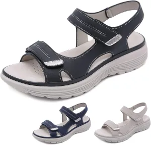 Women's Leather Platform Casual Orthopedic Sandals Fashion Comfortable Hook Loop Non Slip Outdoor Wedge Walking Sandals for Mam Work Outdoor
