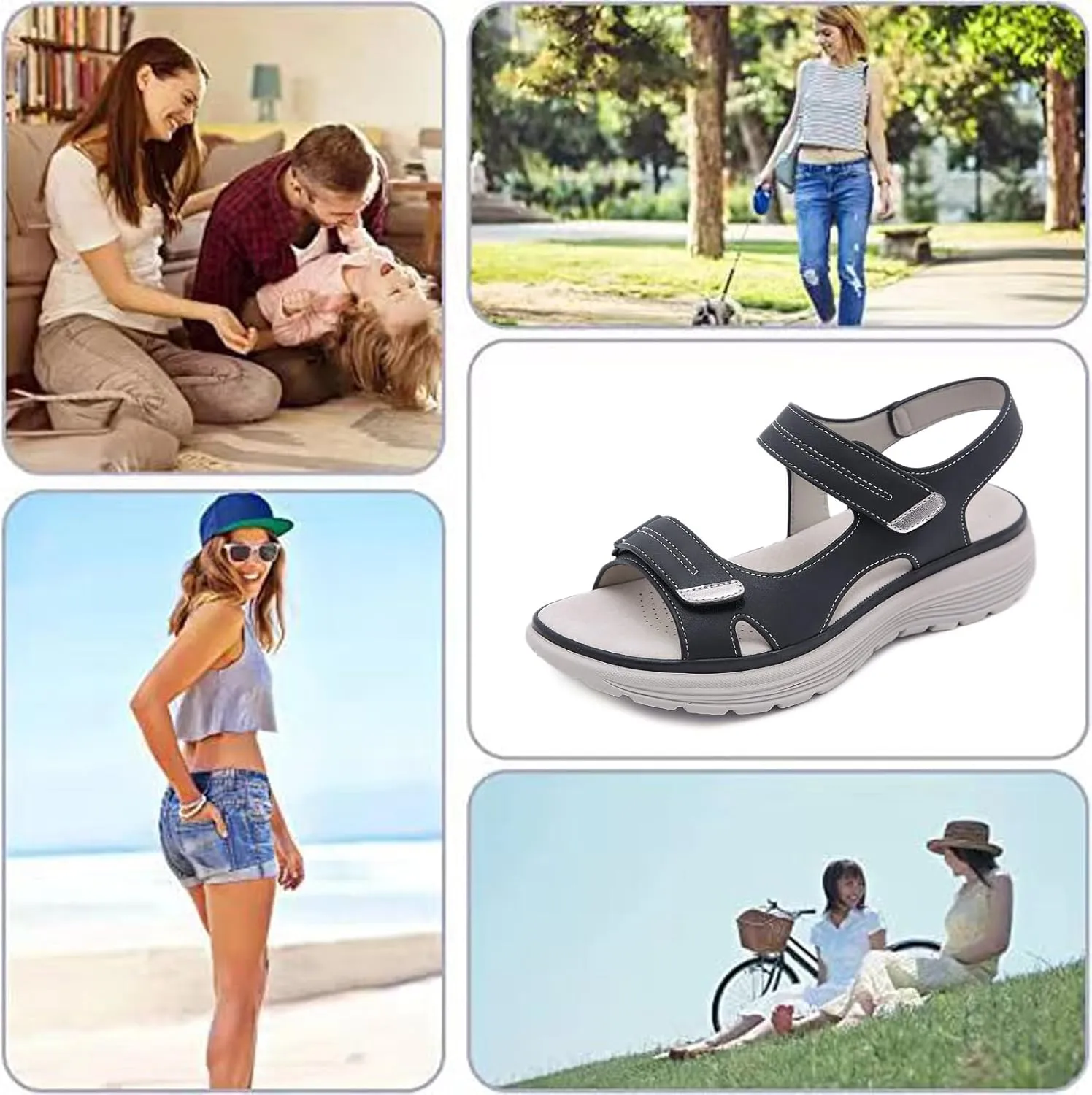 Women's Leather Platform Casual Orthopedic Sandals Fashion Comfortable Hook Loop Non Slip Outdoor Wedge Walking Sandals for Mam Work Outdoor