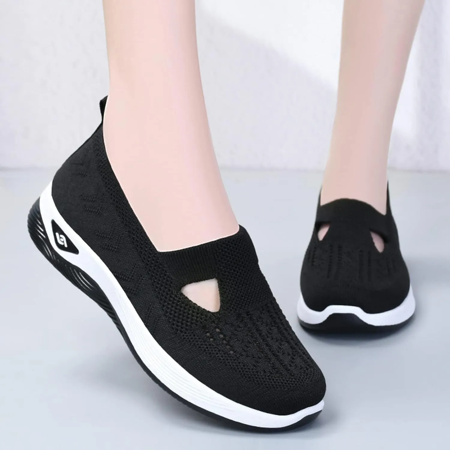 Women's Orthopedic Breathable Shoes,Women Woven Orthopedic Breathable SoftShoes Arch Support Slip-On Sneakers, Indoor Outdoor Casual Walking Anti-Skid Sports Shoes