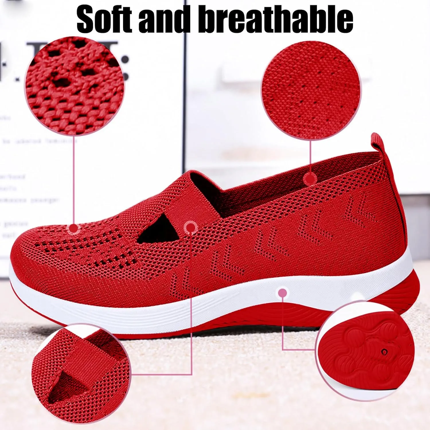 Womens Orthopedic Shoes, Woven Soft Shoes for Women, Arch Support Shoe, Breathable Slip on Foam Diabetic Sneakers