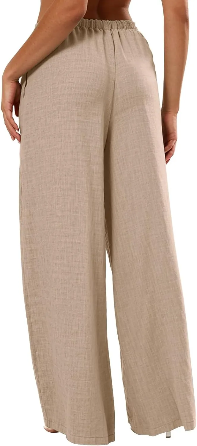 Womens Pants Formal Straight Slacks Wide Leg Baggy Fashion Pants High Waist Casual Trousers with Pockets