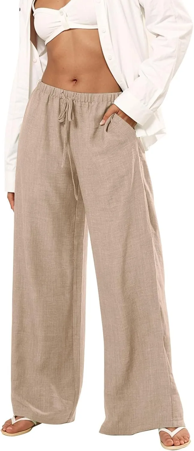 Womens Pants Formal Straight Slacks Wide Leg Baggy Fashion Pants High Waist Casual Trousers with Pockets