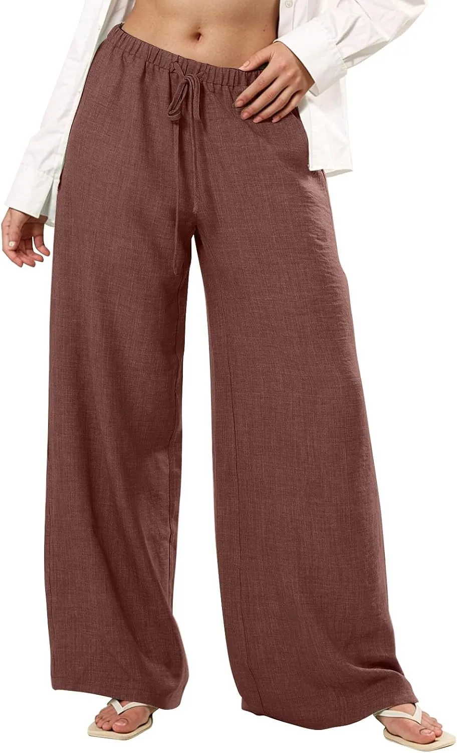 Womens Pants Formal Straight Slacks Wide Leg Baggy Fashion Pants High Waist Casual Trousers with Pockets