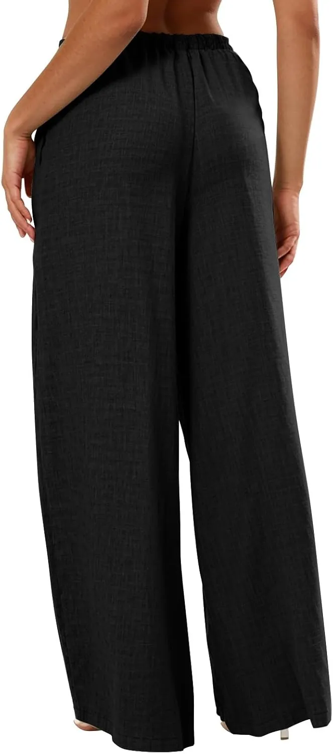 Womens Pants Formal Straight Slacks Wide Leg Baggy Fashion Pants High Waist Casual Trousers with Pockets