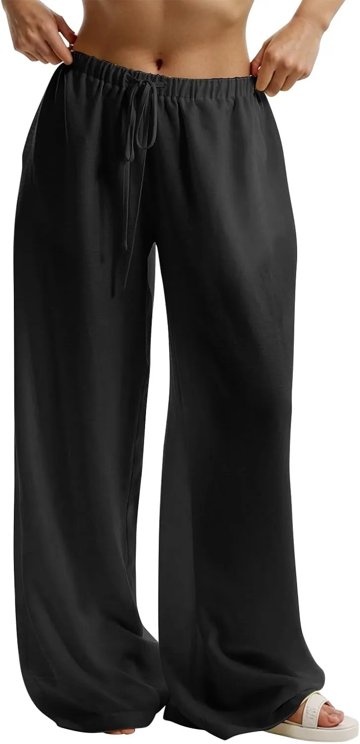Womens Pants Formal Straight Slacks Wide Leg Baggy Fashion Pants High Waist Casual Trousers with Pockets