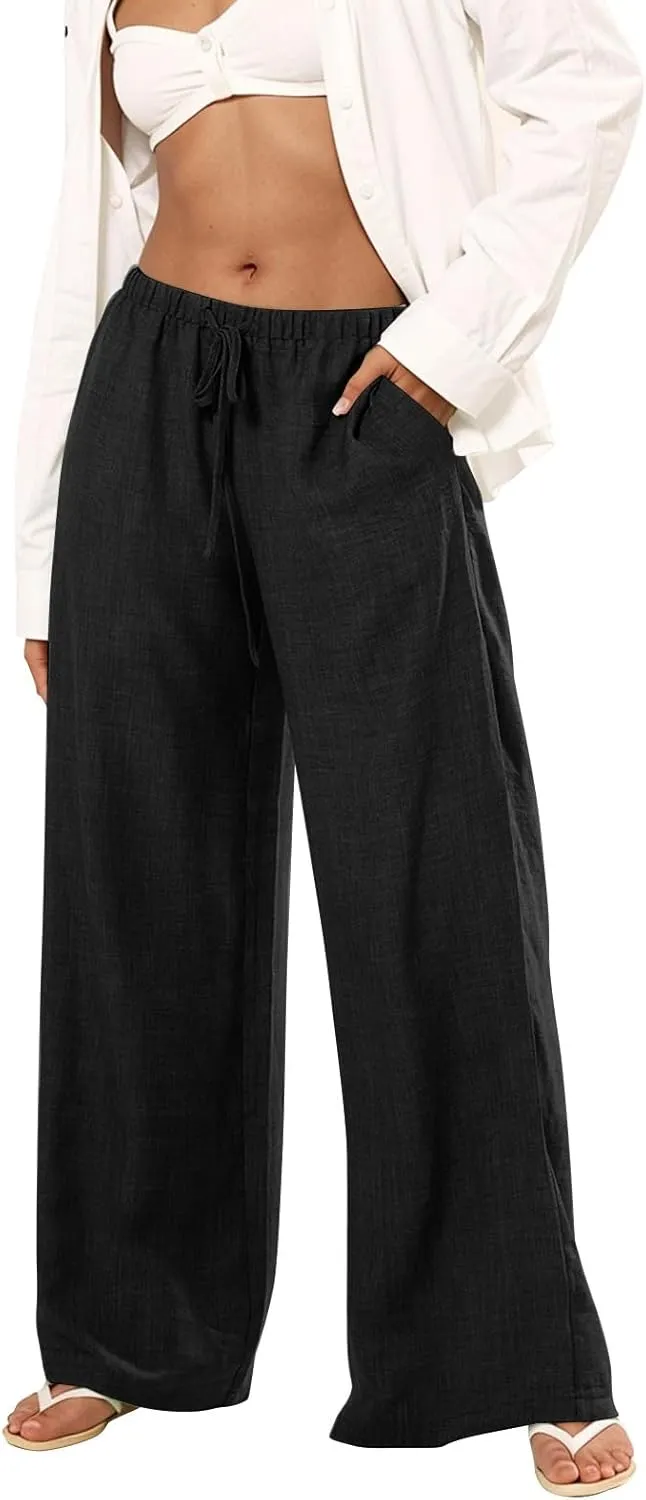 Womens Pants Formal Straight Slacks Wide Leg Baggy Fashion Pants High Waist Casual Trousers with Pockets