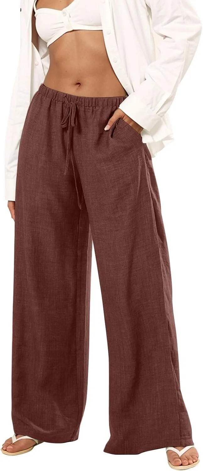 Womens Pants Formal Straight Slacks Wide Leg Baggy Fashion Pants High Waist Casual Trousers with Pockets