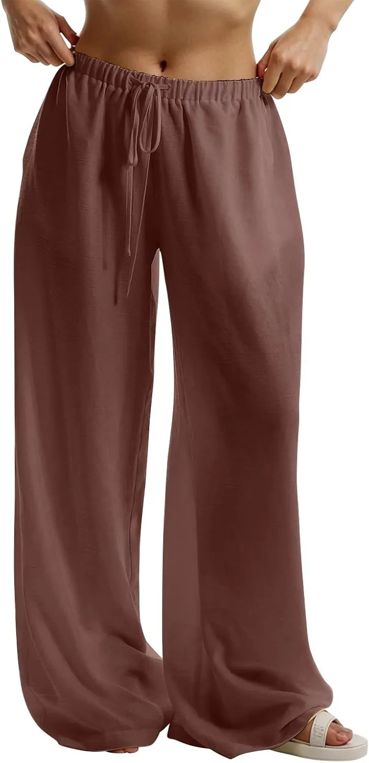 Womens Pants Formal Straight Slacks Wide Leg Baggy Fashion Pants High Waist Casual Trousers with Pockets