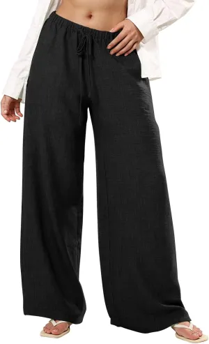 Womens Pants Formal Straight Slacks Wide Leg Baggy Fashion Pants High Waist Casual Trousers with Pockets