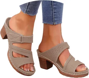 Women'S Platform Chunky Block Heels Open Toe Fish Mouth High Heel Sandals Solid Color Hollow Out Vintage Non Slip Open Back Summer Casual Outdoor Shoes With Arch Support