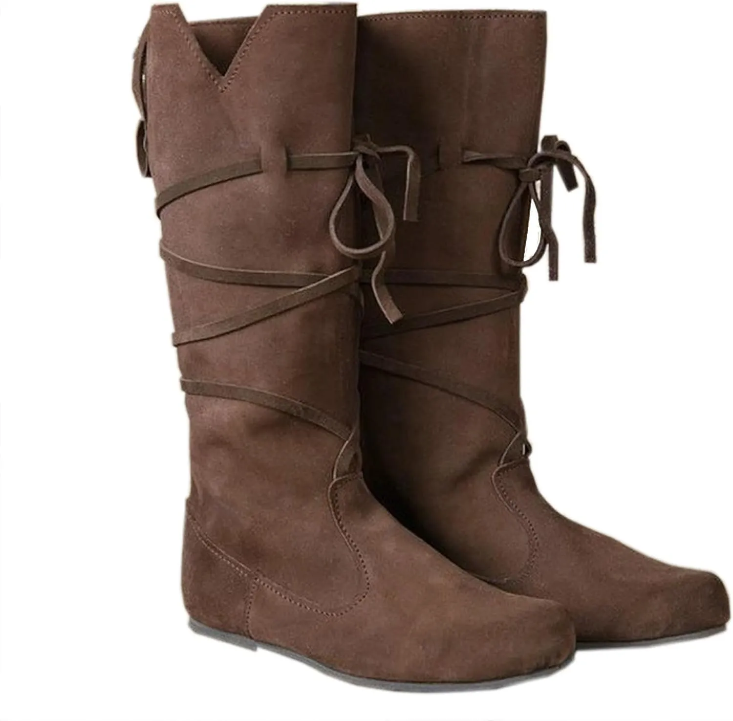 Women‘s Renaissance Boots Medieval Cosplay Halloween Vintage Stage Pirate Viking Tied Boots Shoes