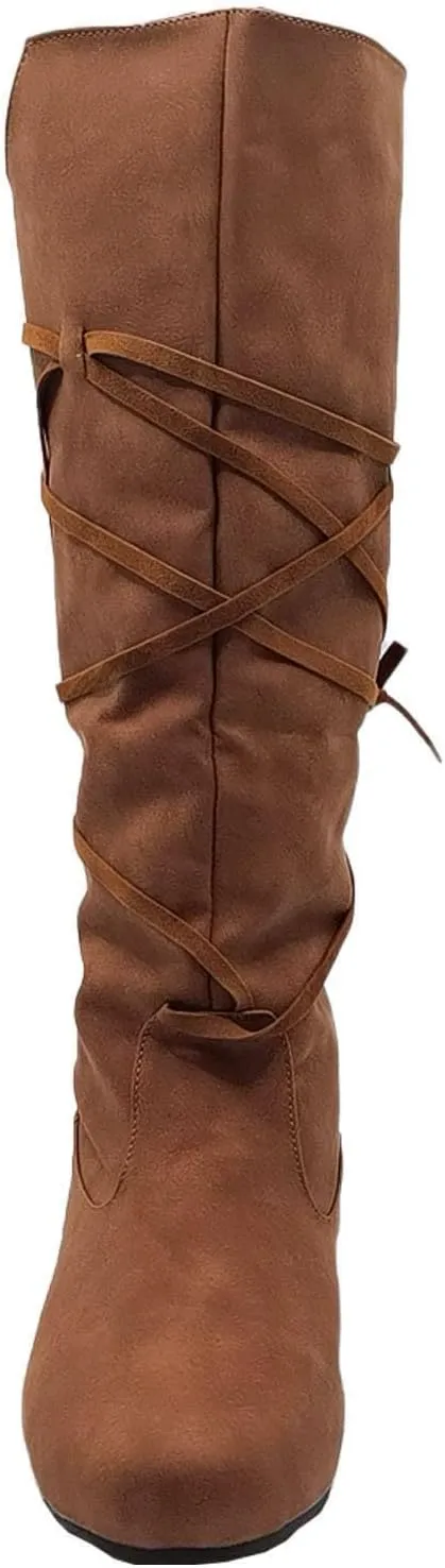 Women‘s Renaissance Boots Medieval Cosplay Halloween Vintage Stage Pirate Viking Tied Boots Shoes