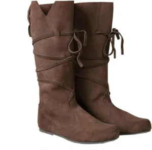 Women‘s Renaissance Boots Medieval Cosplay Halloween Vintage Stage Pirate Viking Tied Boots Shoes