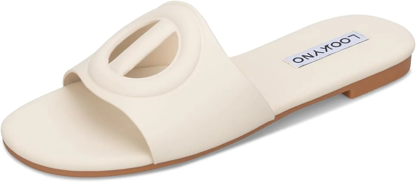 Womens Sandals Dressy Summer Flat Sandals 2025 Open Toe Slippers Slip On Slides with Semicircle Cutouts