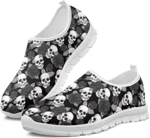 Women's Skull Sneaker Casual Low Top Running Sneaker Outdoor Breathable Slip On Lightweight Soft Shoes for Women
