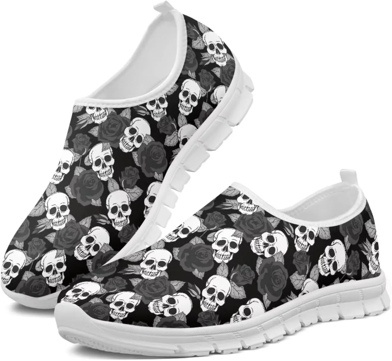 Women's Skull Sneaker Casual Low Top Running Sneaker Outdoor Breathable Slip On Lightweight Soft Shoes for Women
