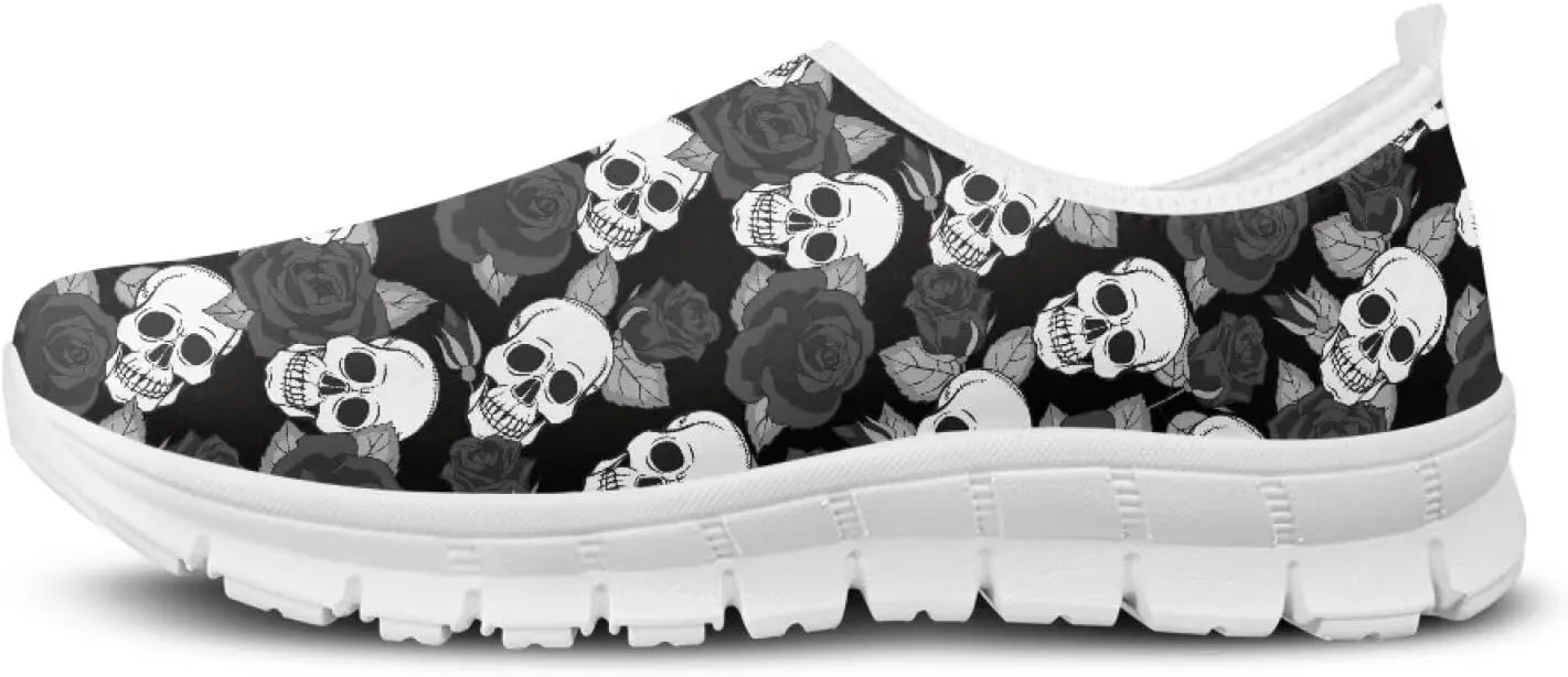 Women's Skull Sneaker Casual Low Top Running Sneaker Outdoor Breathable Slip On Lightweight Soft Shoes for Women