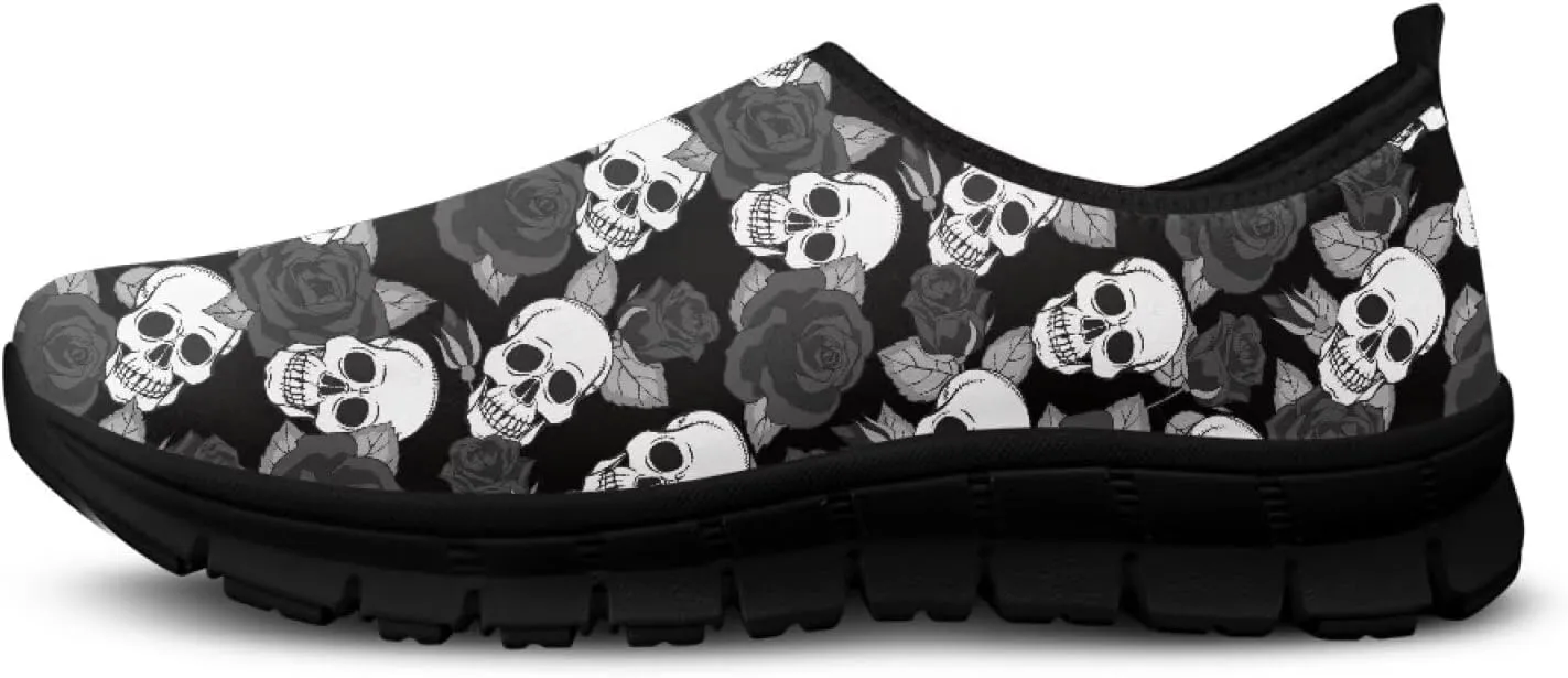 Women's Skull Sneaker Casual Low Top Walking Sneaker Outdoor Breathable Slip On Lightweight Soft Shoes for Women