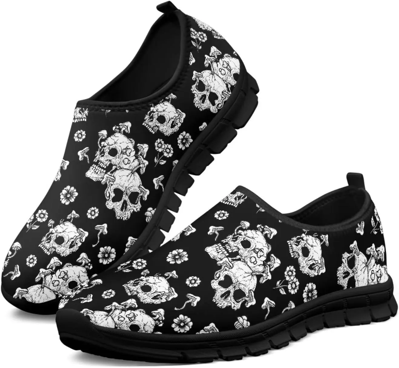 Women's Skull Sneaker Casual Low Top Walking Sneaker Outdoor Breathable Slip On Lightweight Soft Shoes for Women