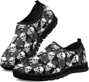 Women's Skull Sneaker Casual Low Top Walking Sneaker Outdoor Breathable Slip On Lightweight Soft Shoes for Women