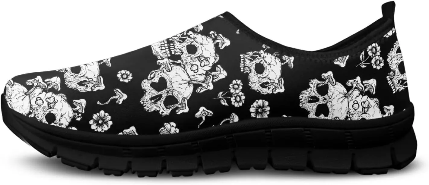 Women's Skull Sneaker Casual Low Top Walking Sneaker Outdoor Breathable Slip On Lightweight Soft Shoes for Women