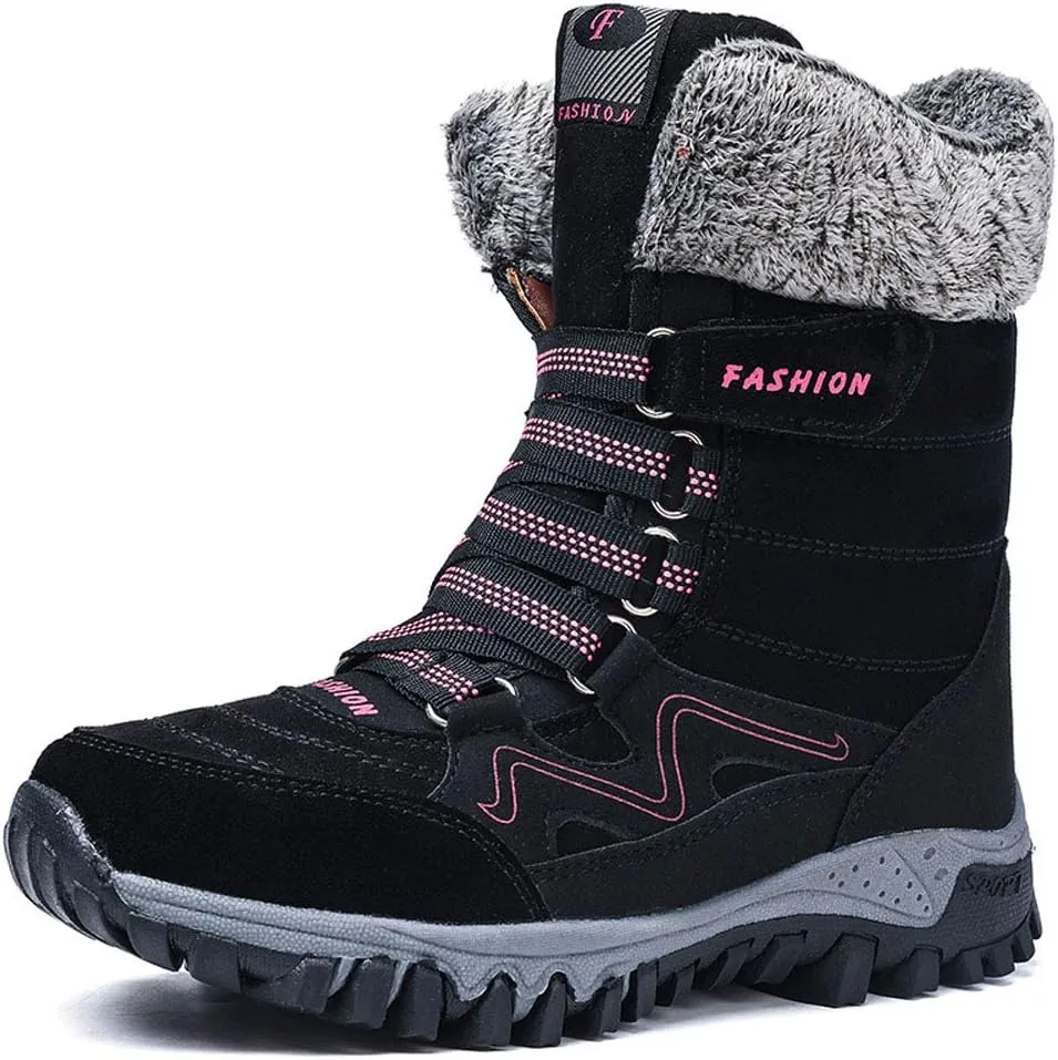 Womens Snow Boots Winter Fur Lined Warm Ankle Boots Lace up Anti-Slip Shoes for Outdoor Walking Hiking Trekking