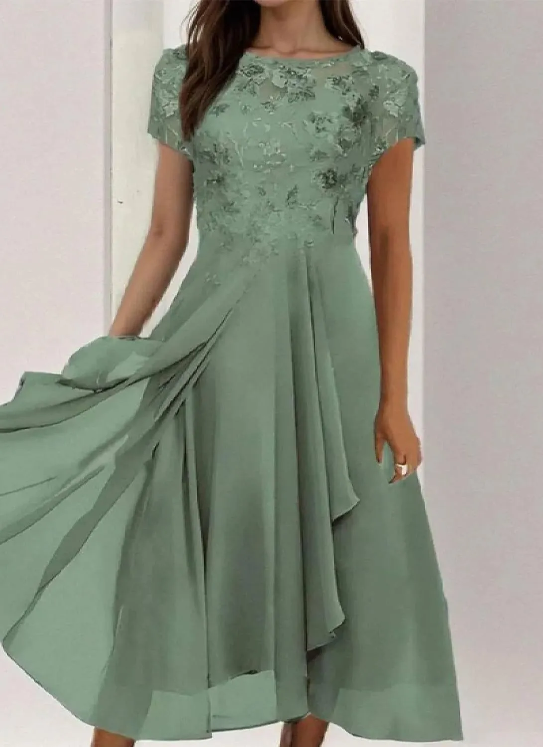 Women's Spring Summer Casual Dress Floral Print Short Sleeve High Low Hem Flowy Midi Garden Party Dresses