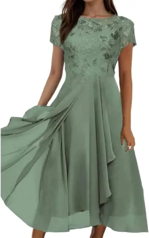 Women's Spring Summer Casual Dress Floral Print Short Sleeve High Low Hem Flowy Midi Garden Party Dresses