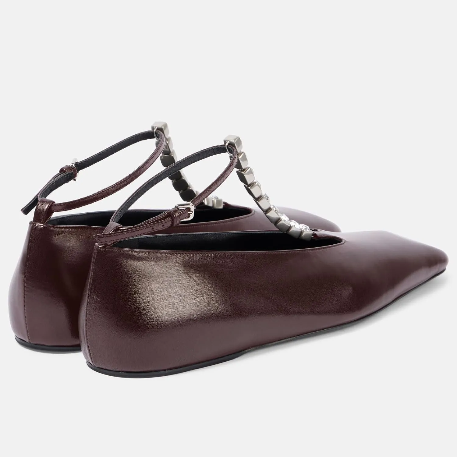 Women's Square Toe Ballet Flats Fashion T-Strap with Crystal Bar Flat Shoes Closed Toe Ankle Straps with Buckle Casual Office Dressy Flats for Women