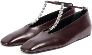Women's Square Toe Ballet Flats Fashion T-Strap with Crystal Bar Flat Shoes Closed Toe Ankle Straps with Buckle Casual Office Dressy Flats for Women