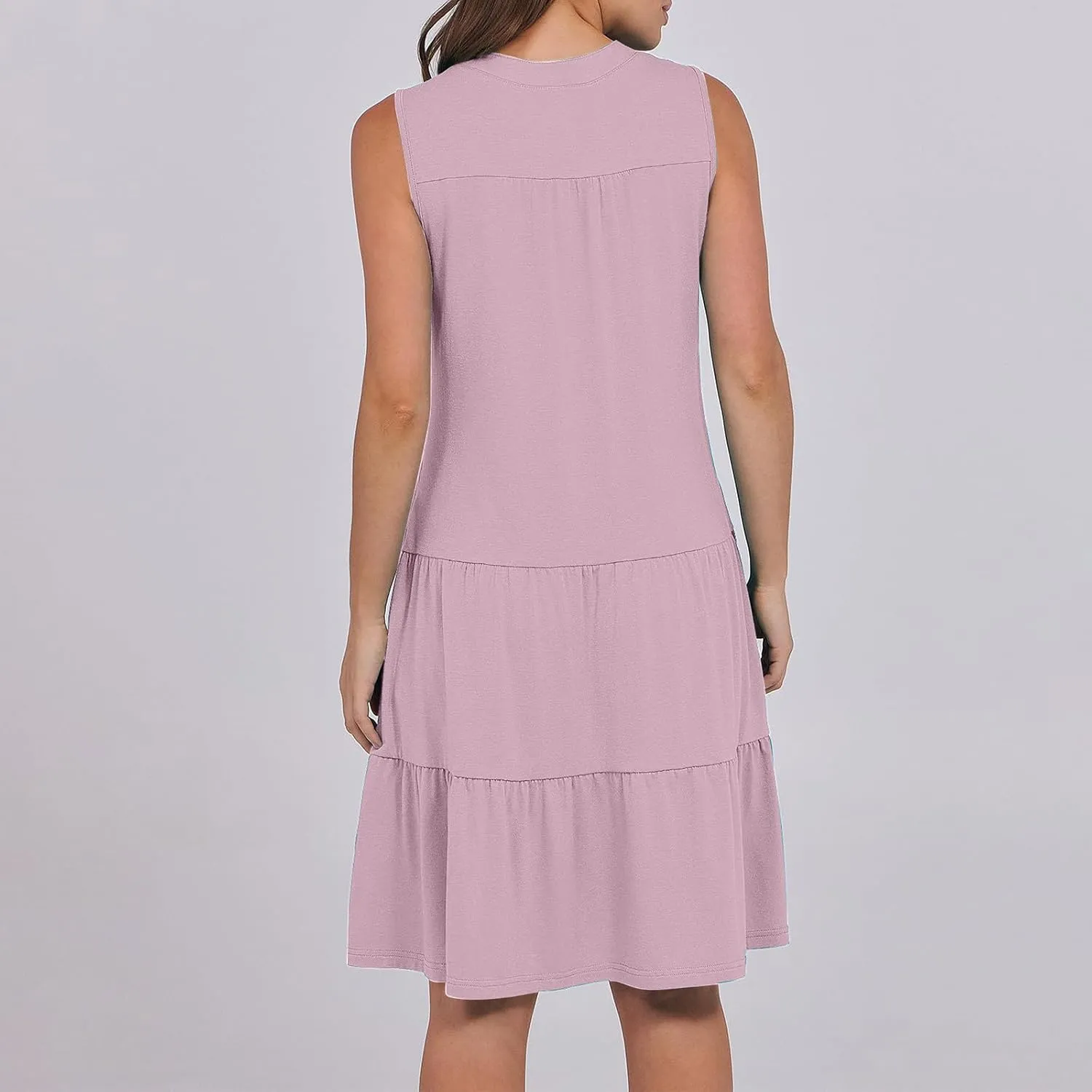 Women's V Neck Mini Dresses Sleeveless Tiered Swing Going Out Beach Sundress Summer Boho Beach Vacation 2025 Outfits