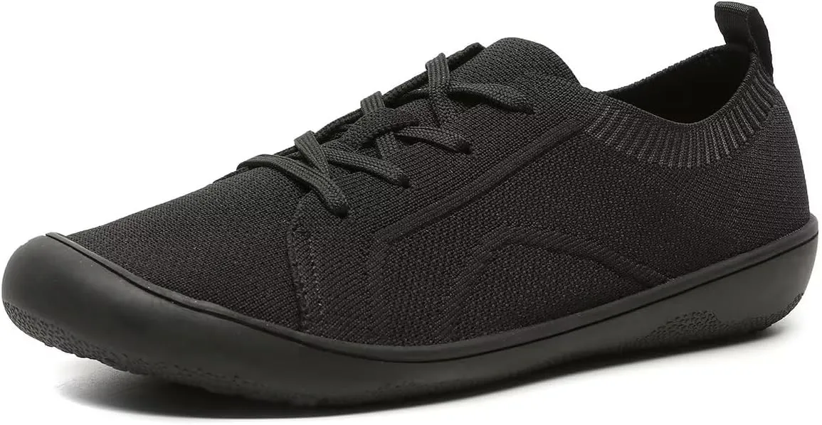 Women's Wide Toe Minimalist Barefoot Walking Shoes Comfort Low Top Knit Lace-up Sneakers Casual Outdoor Tennis Shoes