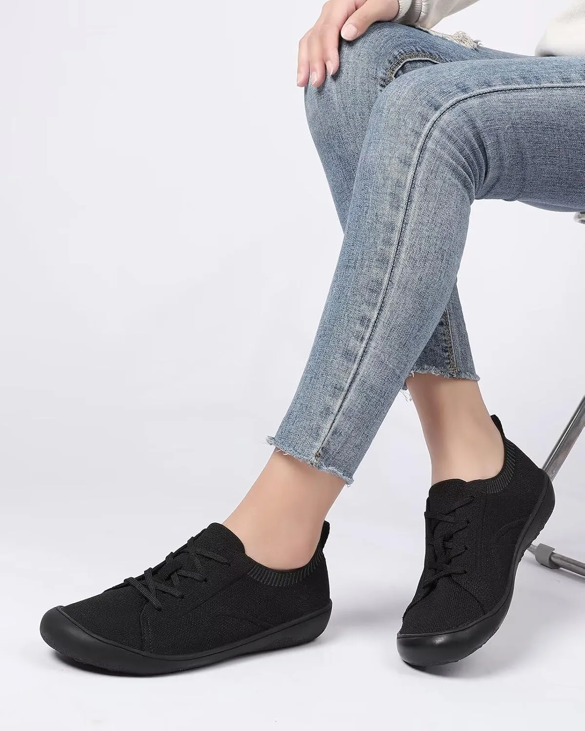 Women's Wide Toe Minimalist Barefoot Walking Shoes Comfort Low Top Knit Lace-up Sneakers Casual Outdoor Tennis Shoes