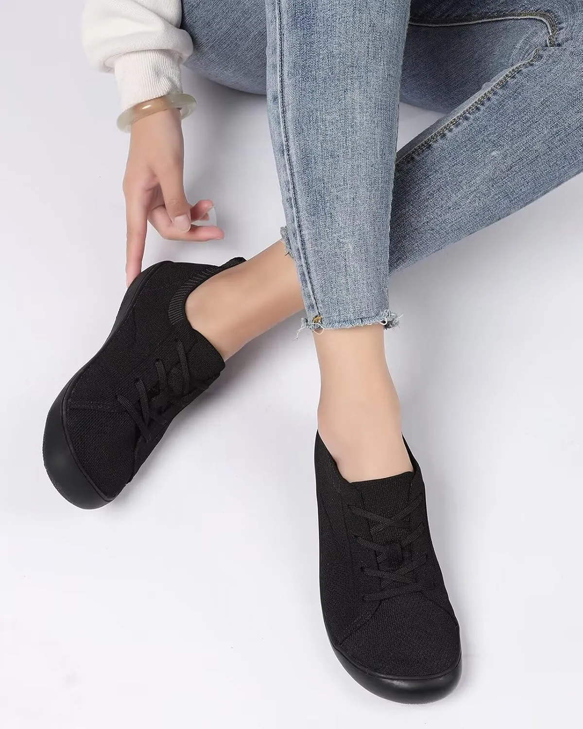 Women's Wide Toe Minimalist Barefoot Walking Shoes Comfort Low Top Knit Lace-up Sneakers Casual Outdoor Tennis Shoes