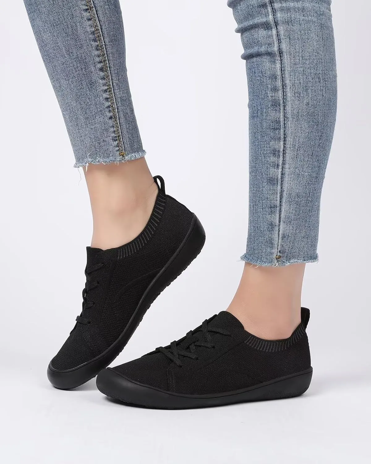 Women's Wide Toe Minimalist Barefoot Walking Shoes Comfort Low Top Knit Lace-up Sneakers Casual Outdoor Tennis Shoes