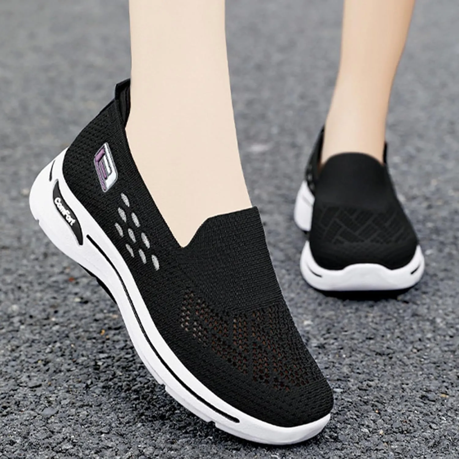 Womens Woven Orthopedic Breathable Soft Shoes Diabetic Foam Slip On Walking Shoes with Arch Support Mesh Anti-Skid Lightweight Sneakers for Women