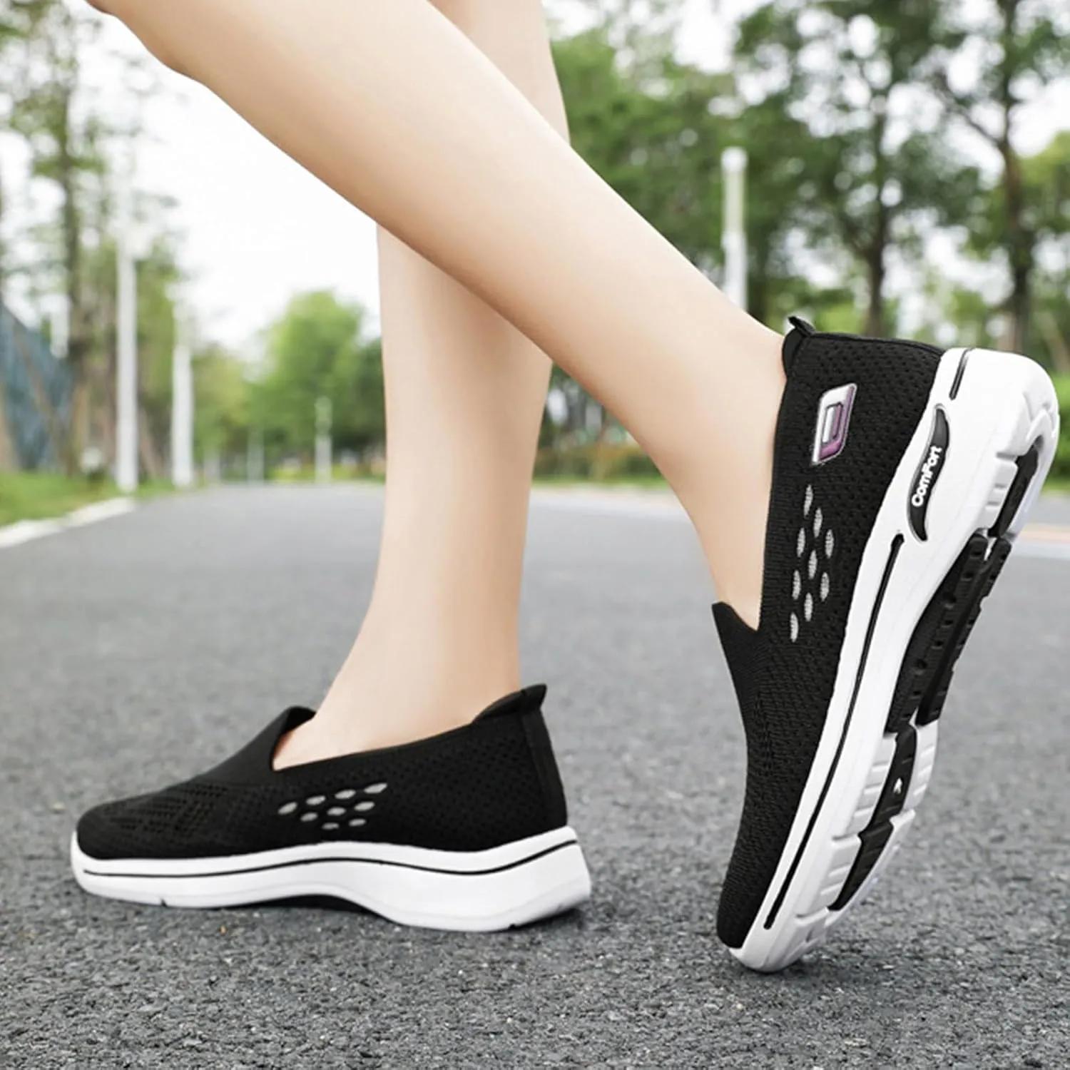 Womens Woven Orthopedic Breathable Soft Shoes Diabetic Foam Slip On Walking Shoes with Arch Support Mesh Anti-Skid Lightweight Sneakers for Women
