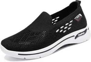 Womens Woven Orthopedic Breathable Soft Shoes Diabetic Foam Slip On Walking Shoes with Arch Support Mesh Anti-Skid Lightweight Sneakers for Women