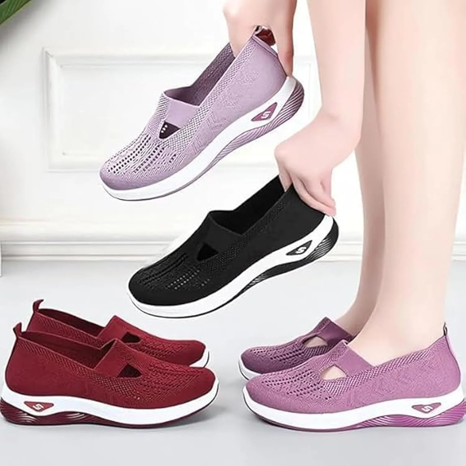 Womens Woven Orthopedic Shoes Walking Comfortable Breathable Non Slip Work Soft Shoe on Arch Support Sneakers for Plantar Fasciitis