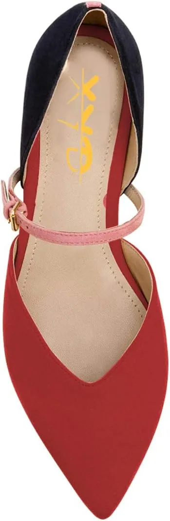 XYD Women Girls D'Orsay Ballet Flats Stylish Pointed Toe Strap Slip On Sandals No-Heel Comfortable Walking Office Campus Dress Shoes