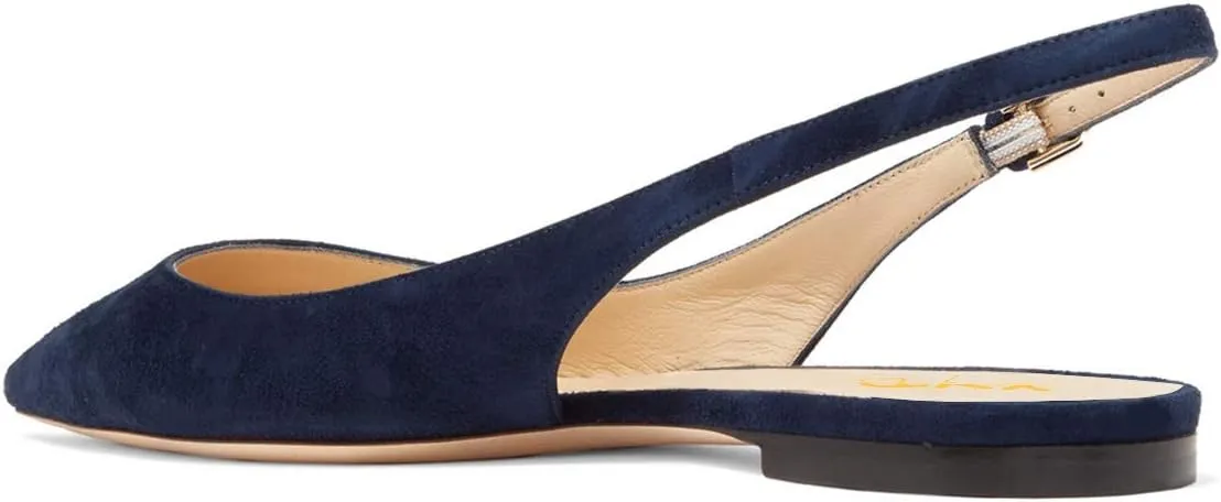 XYD Women Pointy Toe Slingback Ballet Flats Low Heel Slip On Sandals Comfortable Backless Walking Dress Shoes