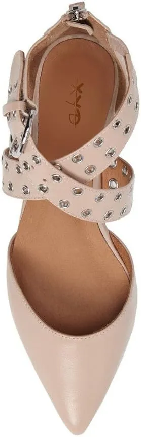 XYD Women Retro Crossover Strap Eyelet Pointed Toe Flats Sandals Back Zip D'Orsay Low Heel Buckle Dress Shoes