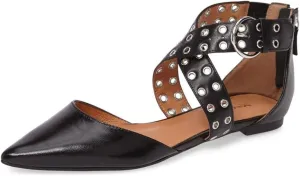 XYD Women Retro Crossover Strap Eyelet Pointed Toe Flats Sandals Back Zip D'Orsay Low Heel Buckle Dress Shoes