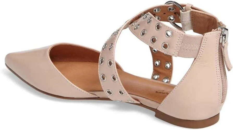 XYD Women Retro Crossover Strap Eyelet Pointed Toe Flats Sandals Back Zip D'Orsay Low Heel Buckle Dress Shoes