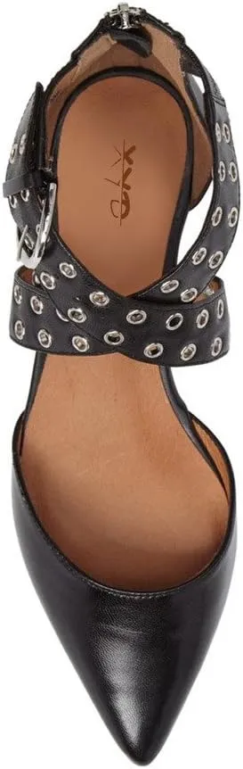 XYD Women Retro Crossover Strap Eyelet Pointed Toe Flats Sandals Back Zip D'Orsay Low Heel Buckle Dress Shoes