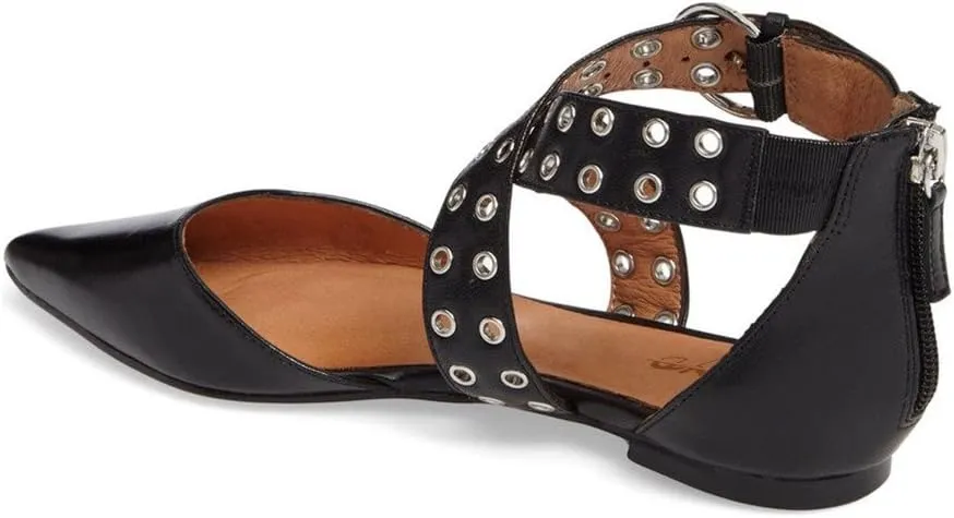 XYD Women Retro Crossover Strap Eyelet Pointed Toe Flats Sandals Back Zip D'Orsay Low Heel Buckle Dress Shoes