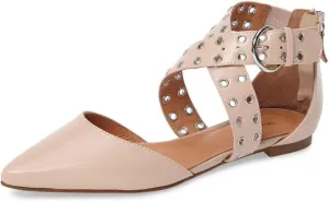 XYD Women Retro Crossover Strap Eyelet Pointed Toe Flats Sandals Back Zip D'Orsay Low Heel Buckle Dress Shoes